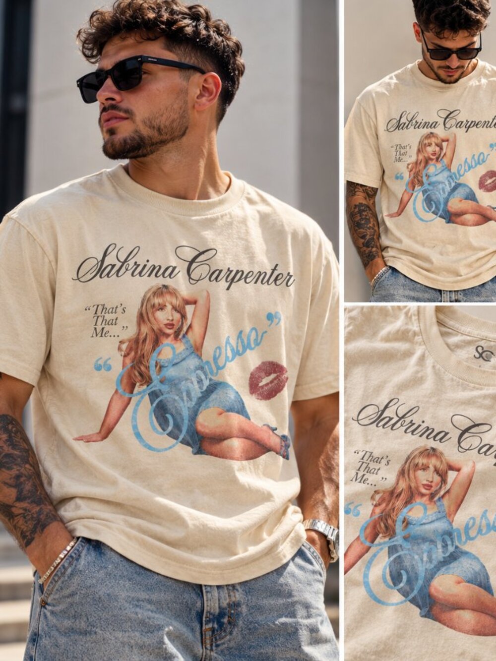 Sabrina Carpenter Espresso That's That Me Graphic T-Shirt Women's Large Cream